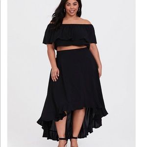 Torrid size 1 black challis crop top & skirt set